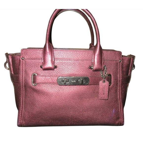 Coach Swagger 27 Cherry Metallic Pebble Leather Double Handle Satchel 36497 - Picture 1 of 15